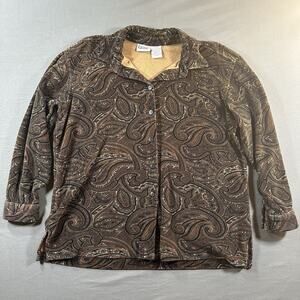 Vintage Capacity Petites Button Up Blouse Brown Paisley Long Sleeve PL
